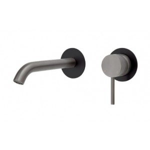 Kaya Wall Basin/Bath Mixer Set, Gun Metal, Matte Black Round Plates, 160mm Outlet